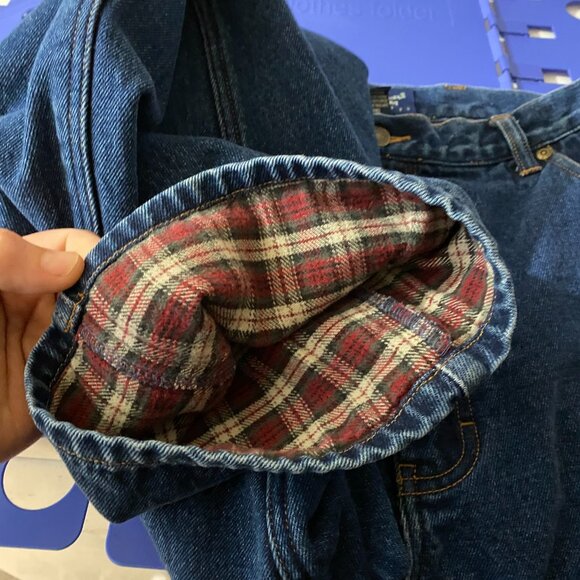 Eddie Bauer Denim Jeans Flannel Lined Mens 42x34 Tall Blue Dark Wash Outdoors - Picture 9 of 12